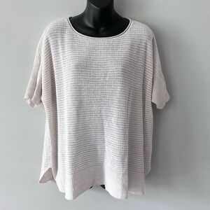 Eileen Fisher 100% Organic Linen Knit Beige Short Sleeve Top XL